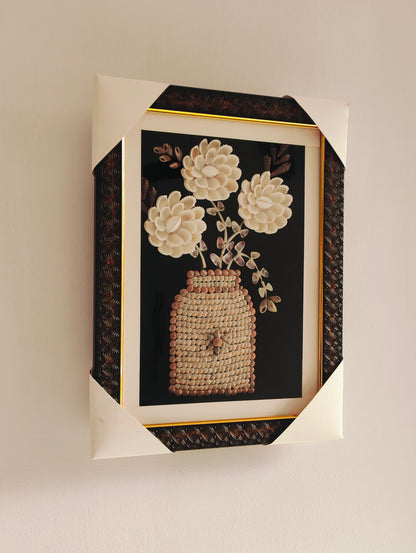 Elegant Handcrafted Seashell Flower Art with Ornate Frame - Shellkrafts