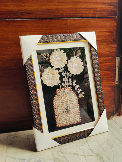 Elegant Handcrafted Seashell Flower Art with Ornate Frame - Shellkrafts