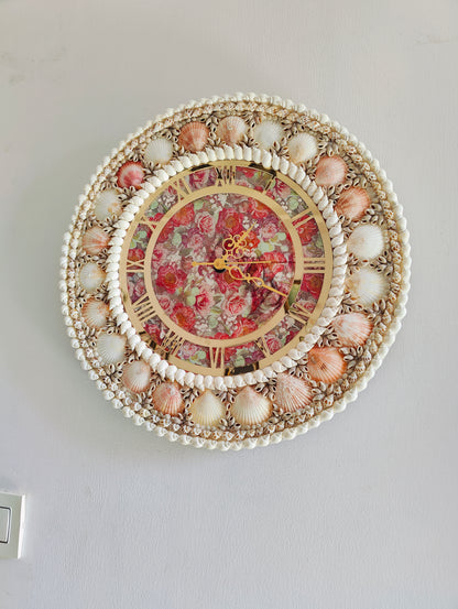 Handcrafted Seashell Wall Clock – Elegant Ocean-Themed Home Decor 19inch - Shellkrafts
