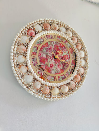 Handcrafted Seashell Wall Clock – Elegant Ocean-Themed Home Decor 19inch - Shellkrafts
