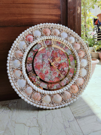 Handcrafted Seashell Wall Clock – Elegant Ocean-Themed Home Decor 19inch - Shellkrafts