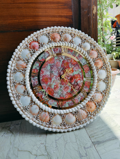 Handcrafted Seashell Wall Clock – Elegant Ocean-Themed Home Decor 19inch - Shellkrafts