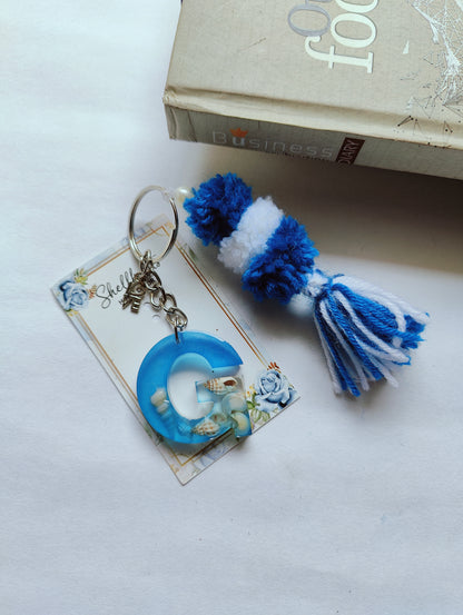 Ocean-Inspired Resin Alphabet Keychain with Tassel - Shellkrafts