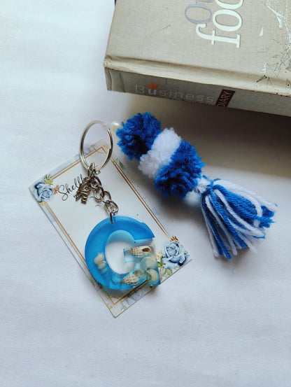 Ocean-Inspired Resin Alphabet Keychain with Tassel - Shellkrafts