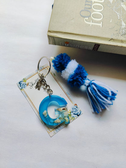 Ocean-Inspired Resin Alphabet Keychain with Tassel - Shellkrafts