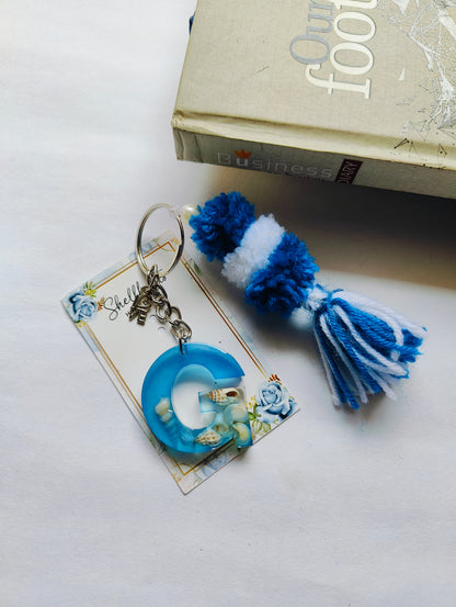 Ocean-Inspired Resin Alphabet Keychain with Tassel - Shellkrafts
