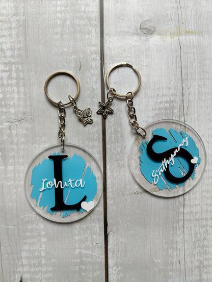 Personalized Acrylic Name Keychain – Sky Blue Monogram Charm - Shellkrafts