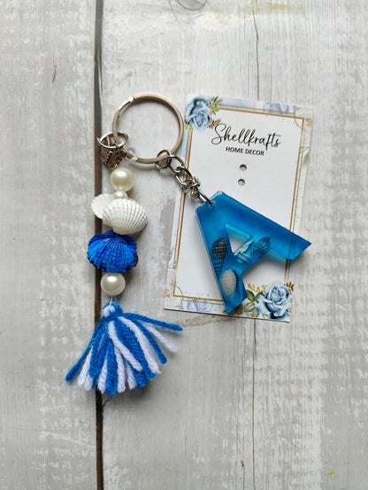 Ocean-Themed Resin Alphabet Keychain with Shell Beads & Tassel - Shellkrafts