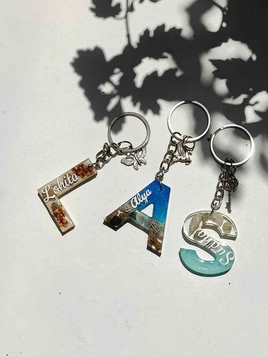 Customised Ocean Resin Alphabet Keychains – Personalized Beach-Inspired Gifts