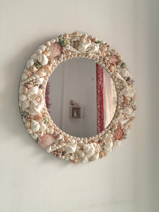 Handcrafted Round Sea Shell Mirror – Coastal Wall Decor 18inch