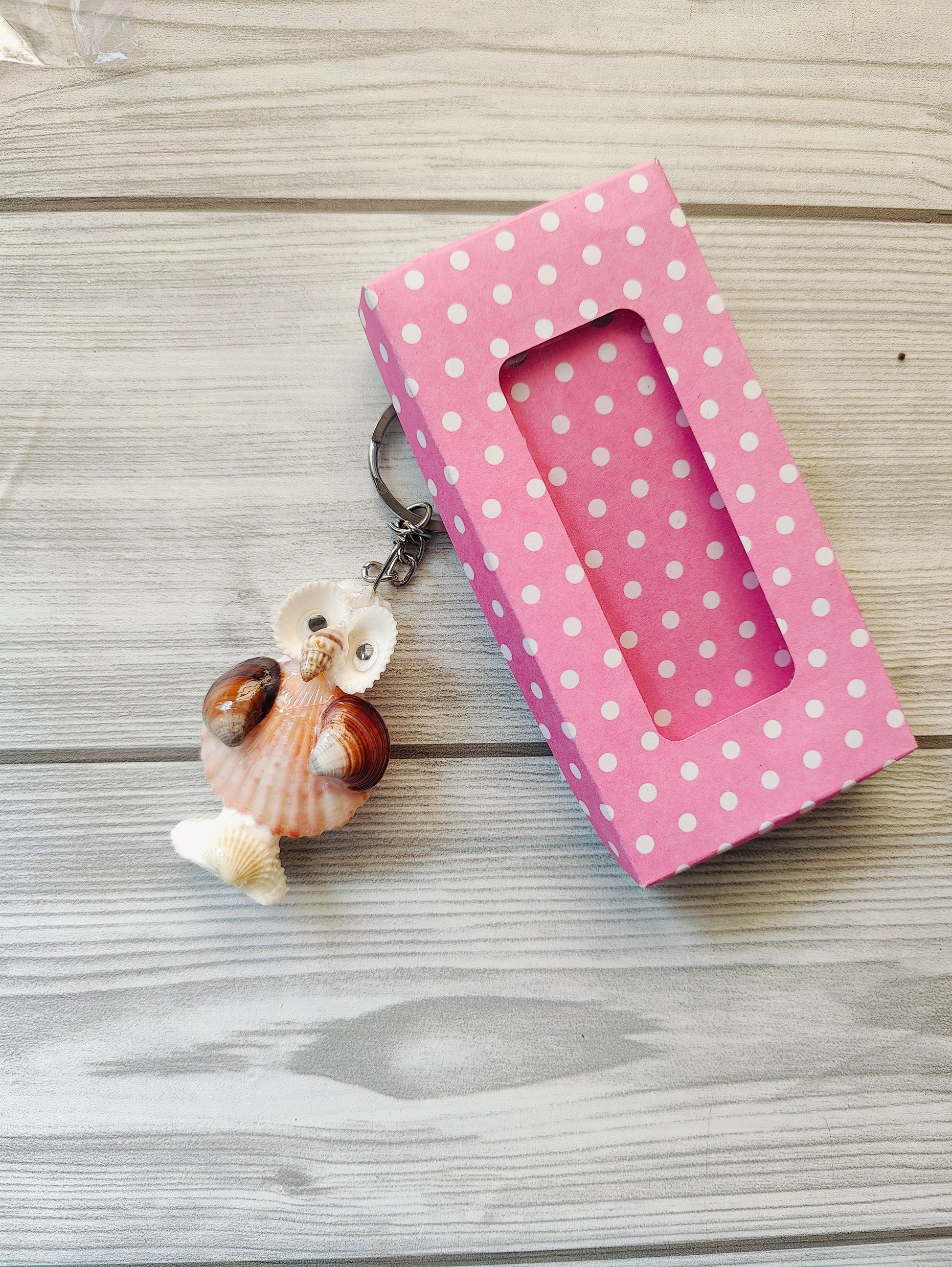 Handcrafted Seashell Owl Keychain – With Gift Box - Shellkrafts