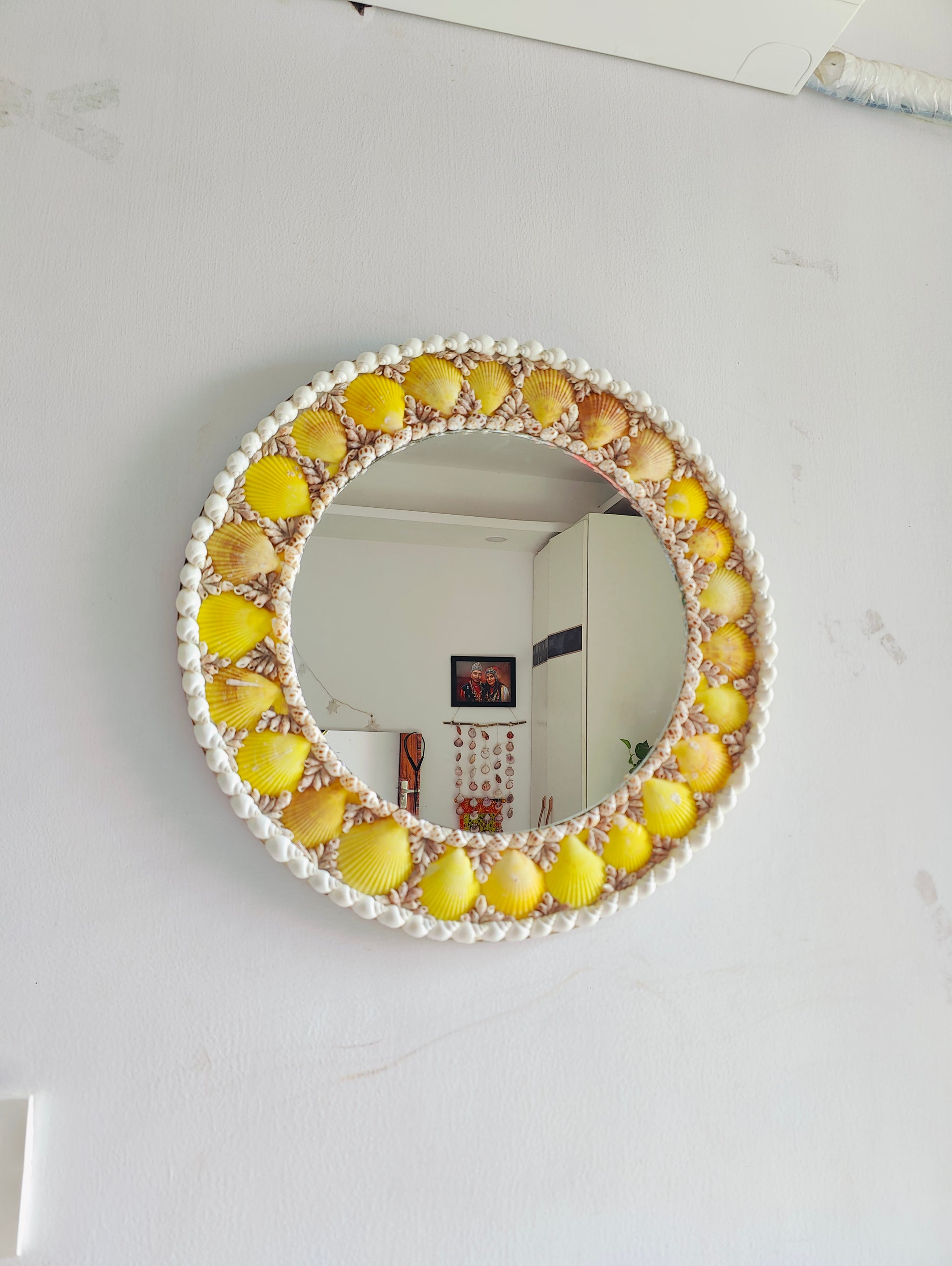 Handcrafted Floral Sunburst Mirror – Boho Wall Décor Accent 18inch - Shellkrafts