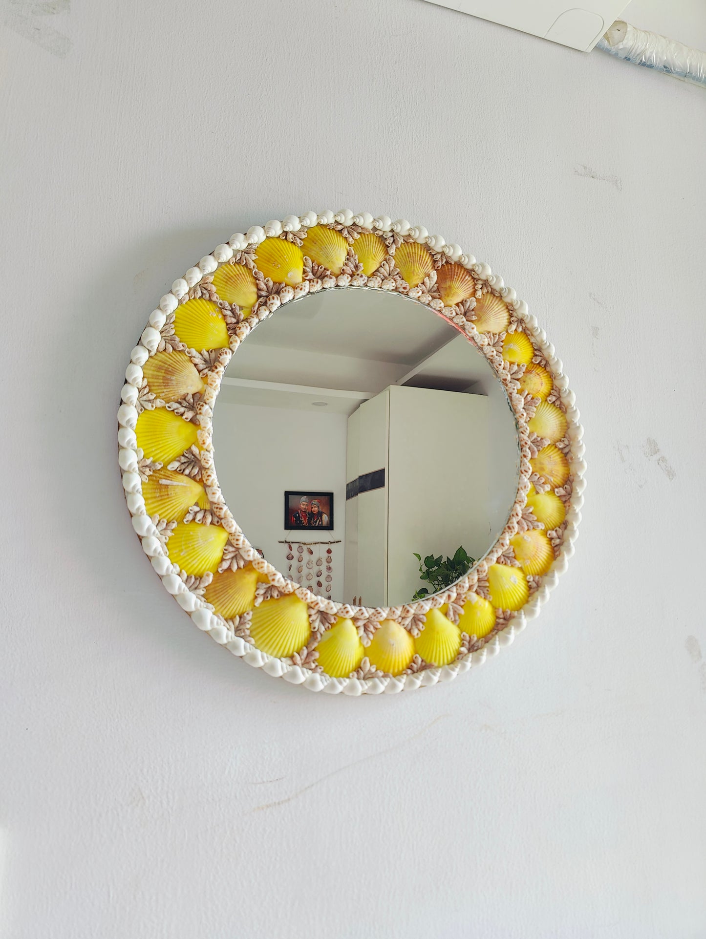 Handcrafted Floral Sunburst Mirror – Boho Wall Décor Accent 18inch - Shellkrafts