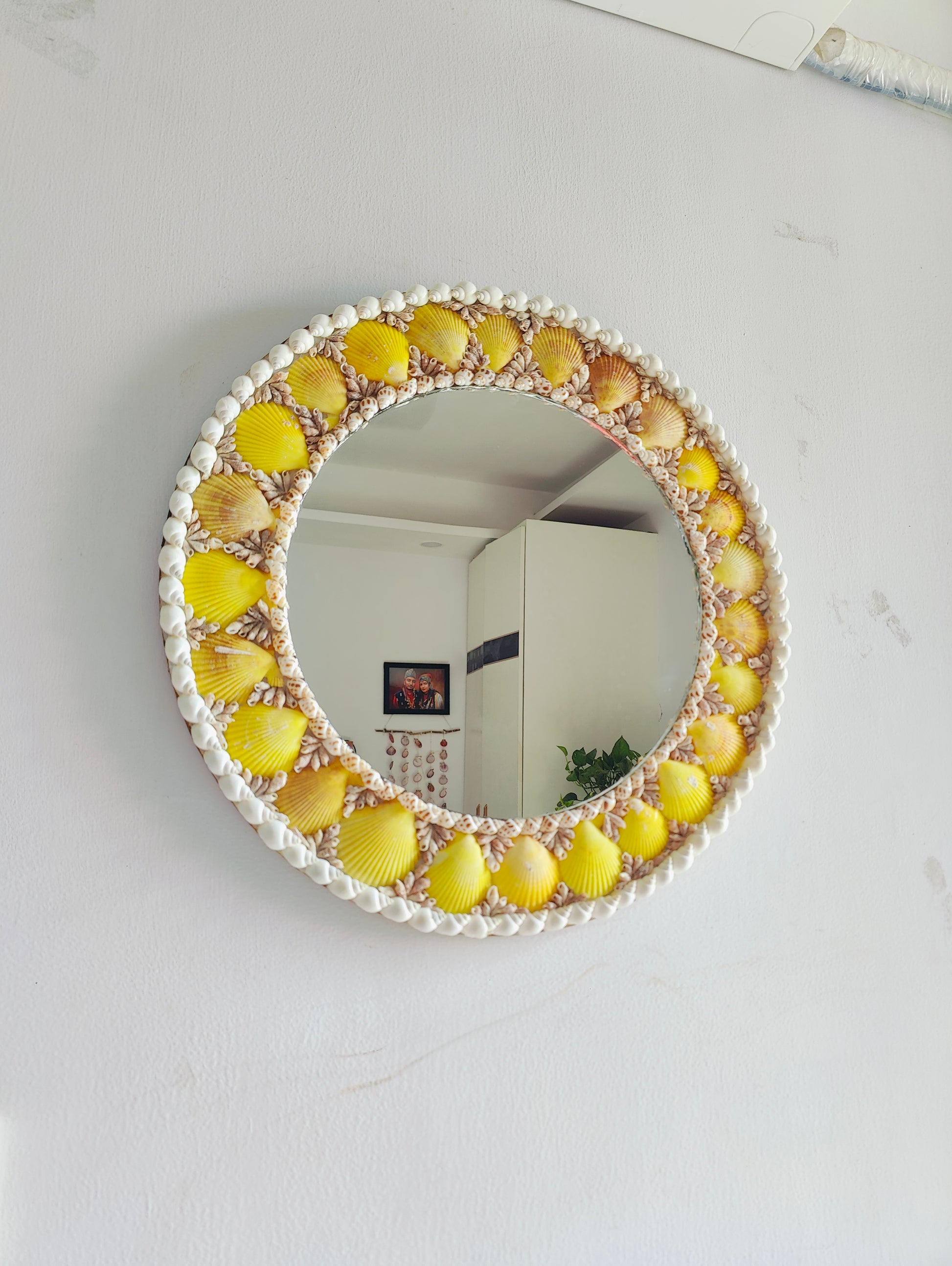 Handcrafted Floral Sunburst Mirror – Boho Wall Décor Accent 18inch - Shellkrafts