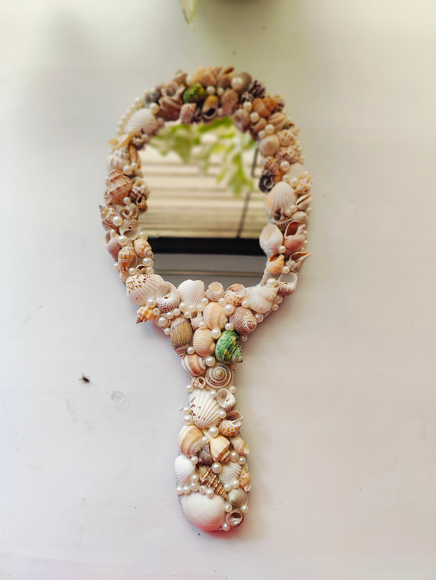 Ocean Glow Sea Shell Hand Mirror – 14" Elegant Beach Vanity Mirror with Mixed Seashells - Shellkrafts
