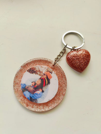 Personalized Photo Keychain with Glitter Heart Charm – Custom Gift - Shellkrafts