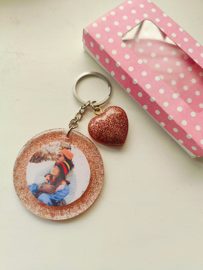 Personalized Photo Keychain with Glitter Heart Charm – Custom Gift - Shellkrafts