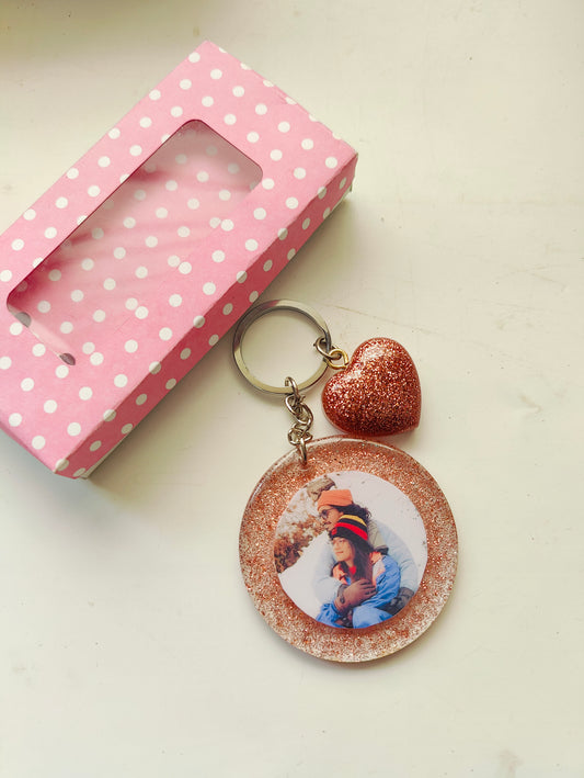 Personalized Photo Keychain with Glitter Heart Charm – Custom Gift - Shellkrafts