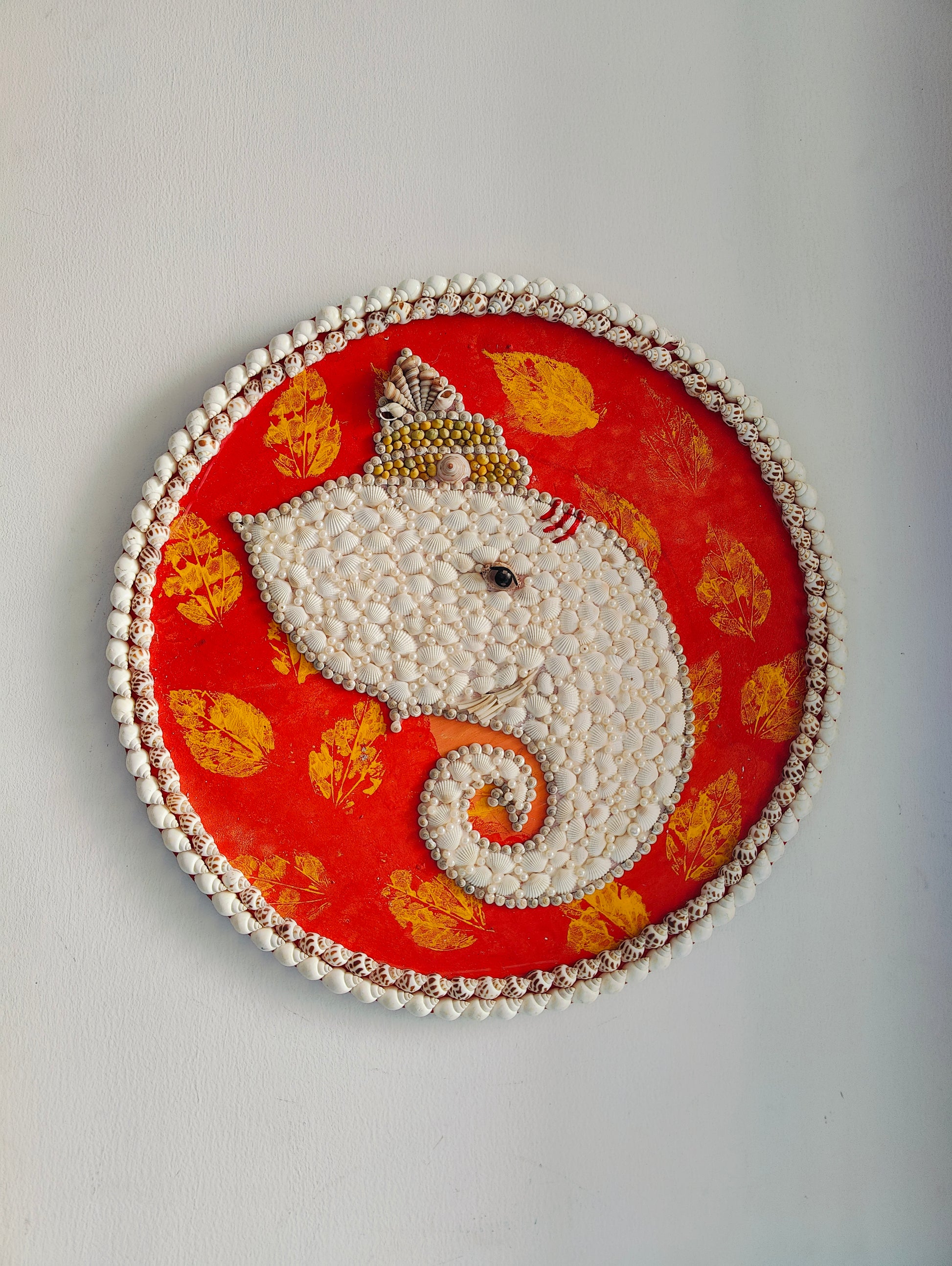 Divine Shell Art – Handcrafted Ganesha Wall Plate Décor 20inch - Shellkrafts