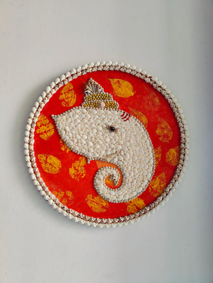 Divine Shell Art – Handcrafted Ganesha Wall Plate Décor 20inch - Shellkrafts
