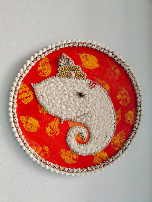 Divine Shell Art – Handcrafted Ganesha Wall Plate Décor 20inch - Shellkrafts