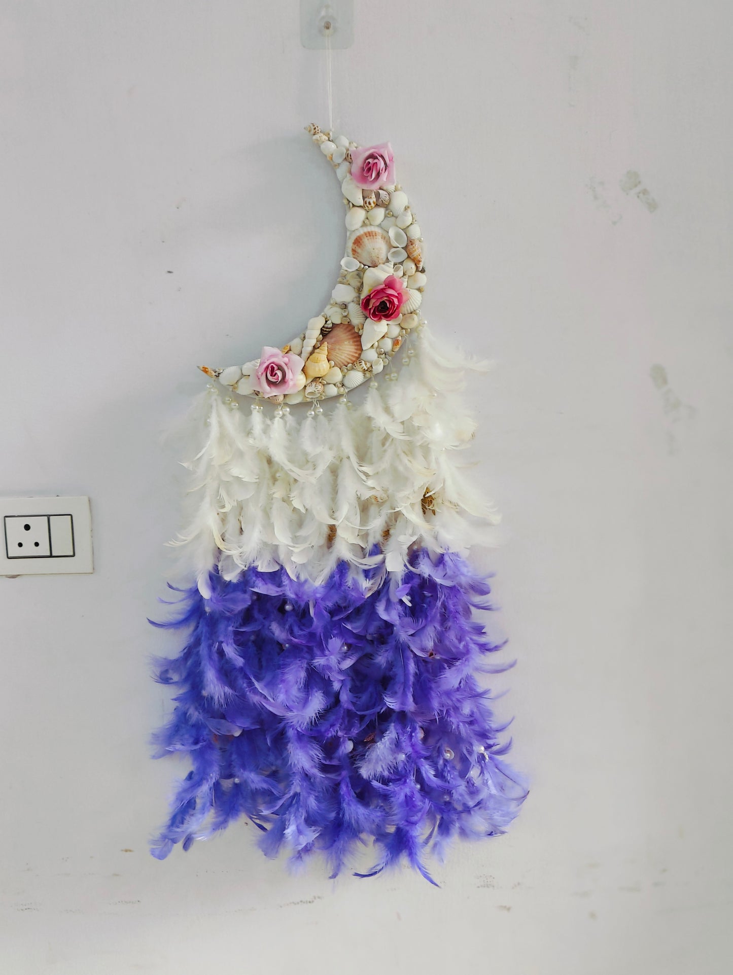 Lavender Bliss Floral Moonlit Dream Catcher 34inch - Shellkrafts