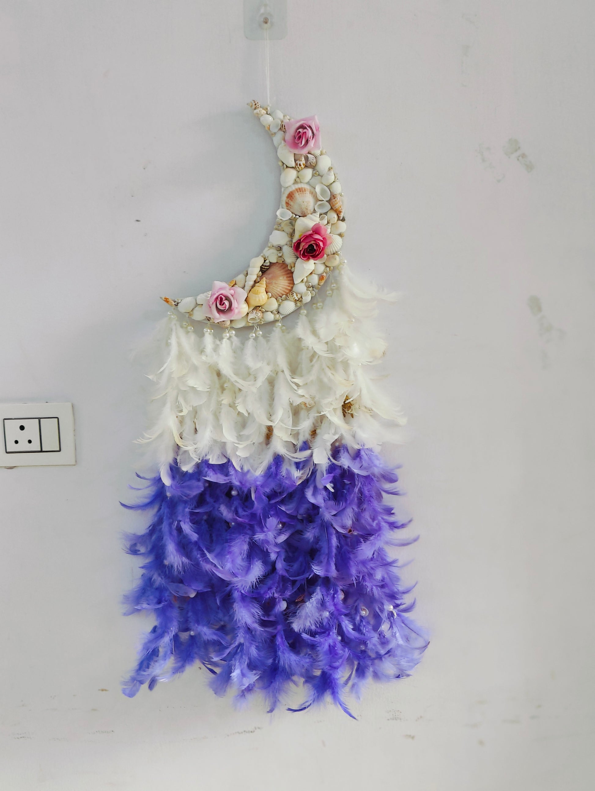 Lavender Bliss Floral Moonlit Dream Catcher 34inch - Shellkrafts