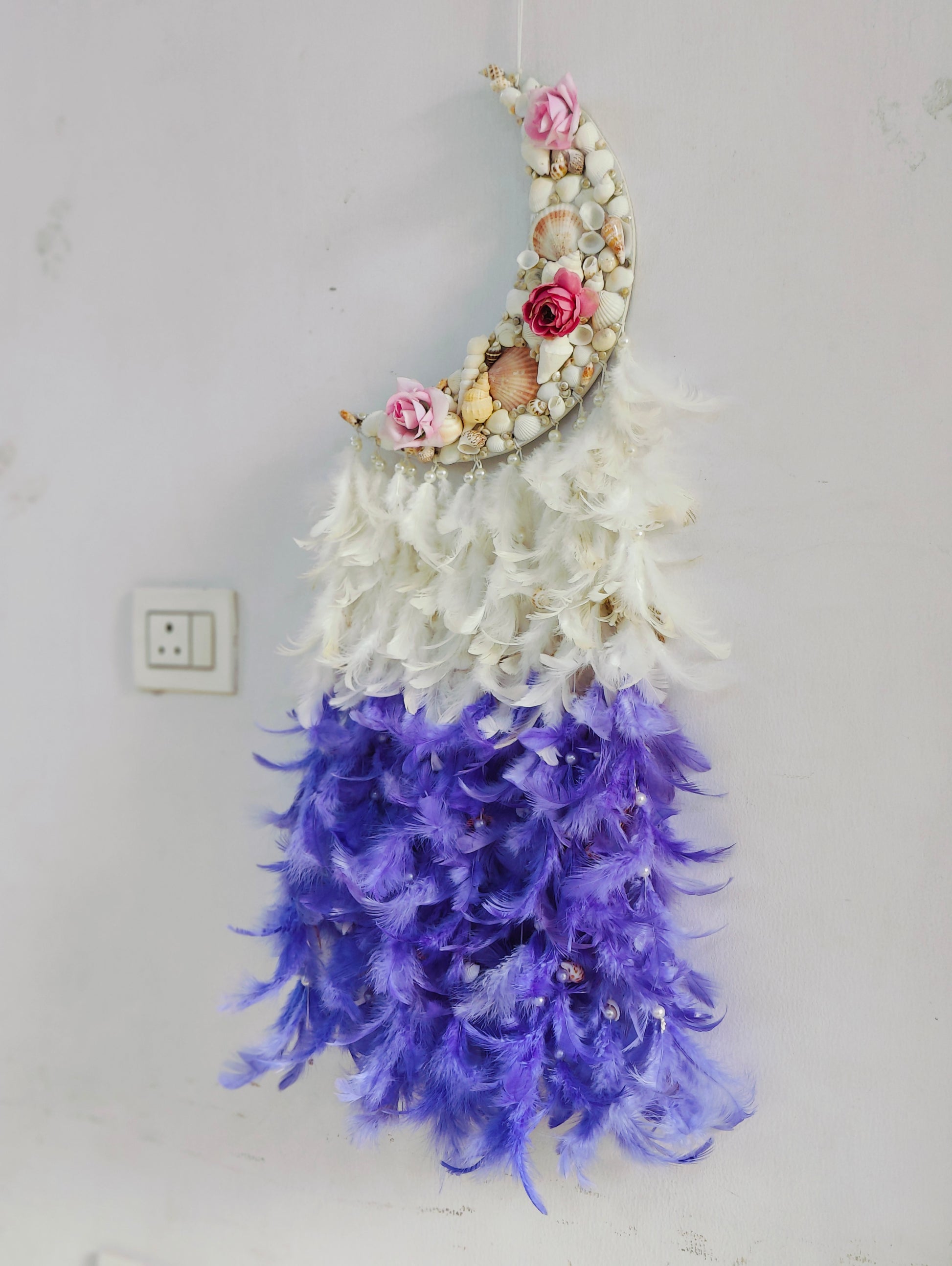 Lavender Bliss Floral Moonlit Dream Catcher 34inch - Shellkrafts