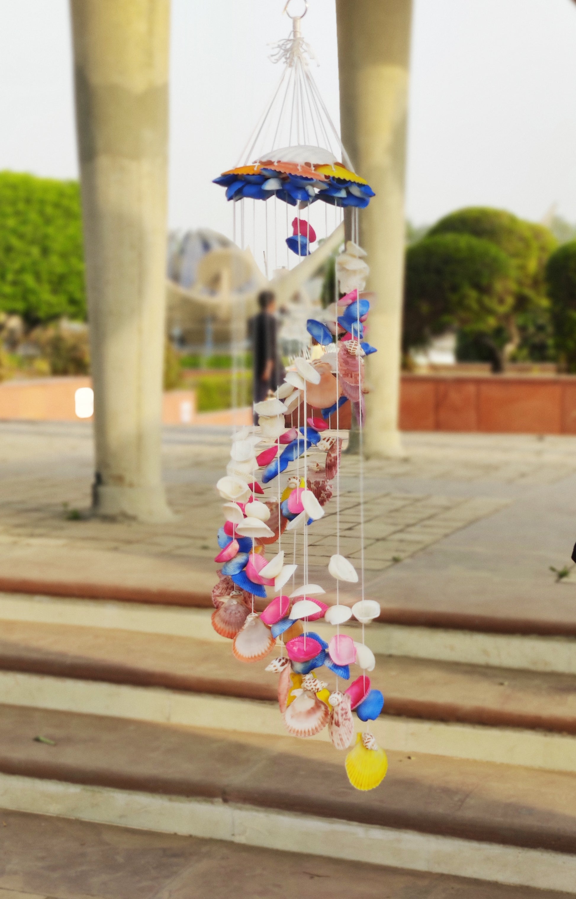 Spiral Symphony: Handcrafted Colorful Seashell Wind Chime 35Inch - Shellkrafts