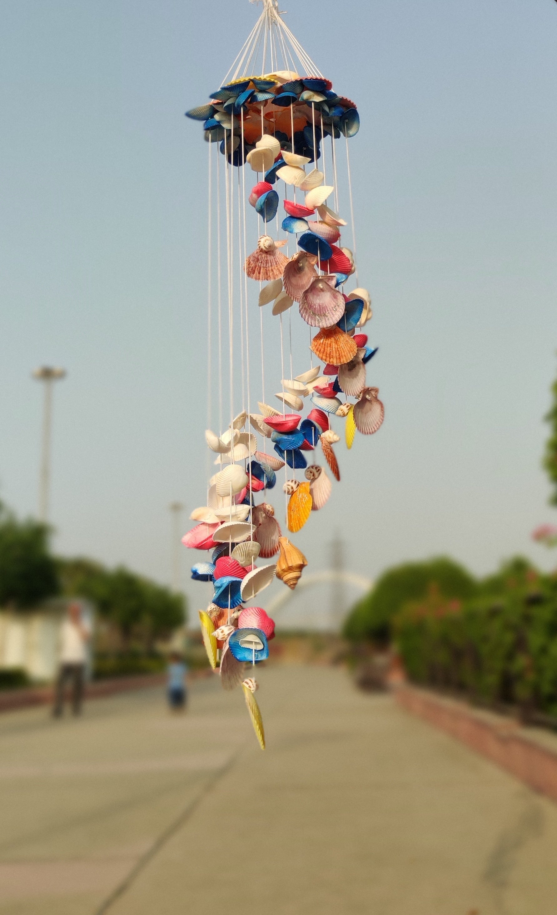 Spiral Symphony: Handcrafted Colorful Seashell Wind Chime 35Inch - Shellkrafts