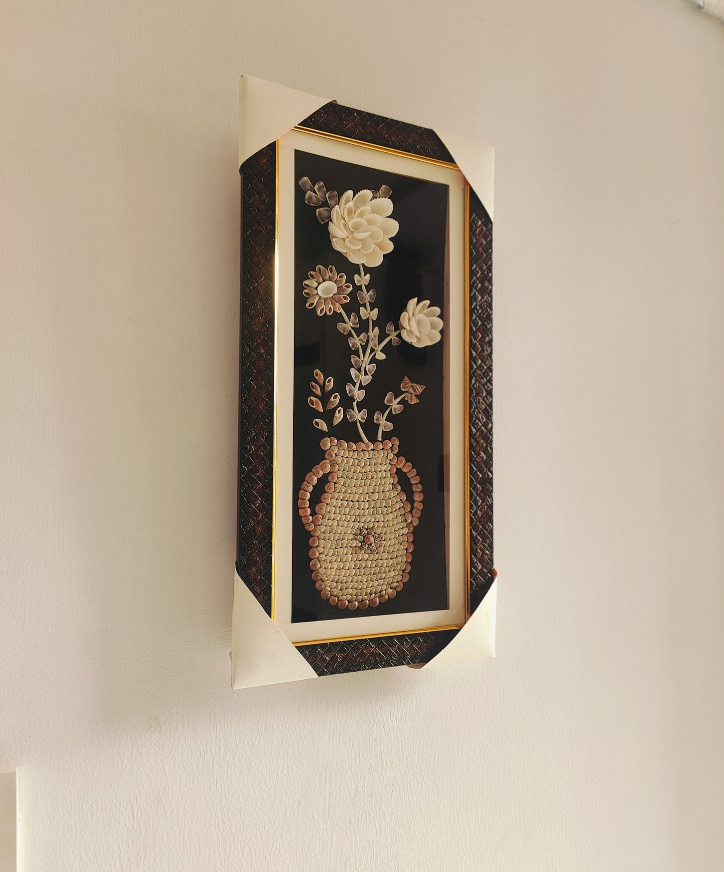 Handcrafted Seashell Flower Art in Decorative Frame