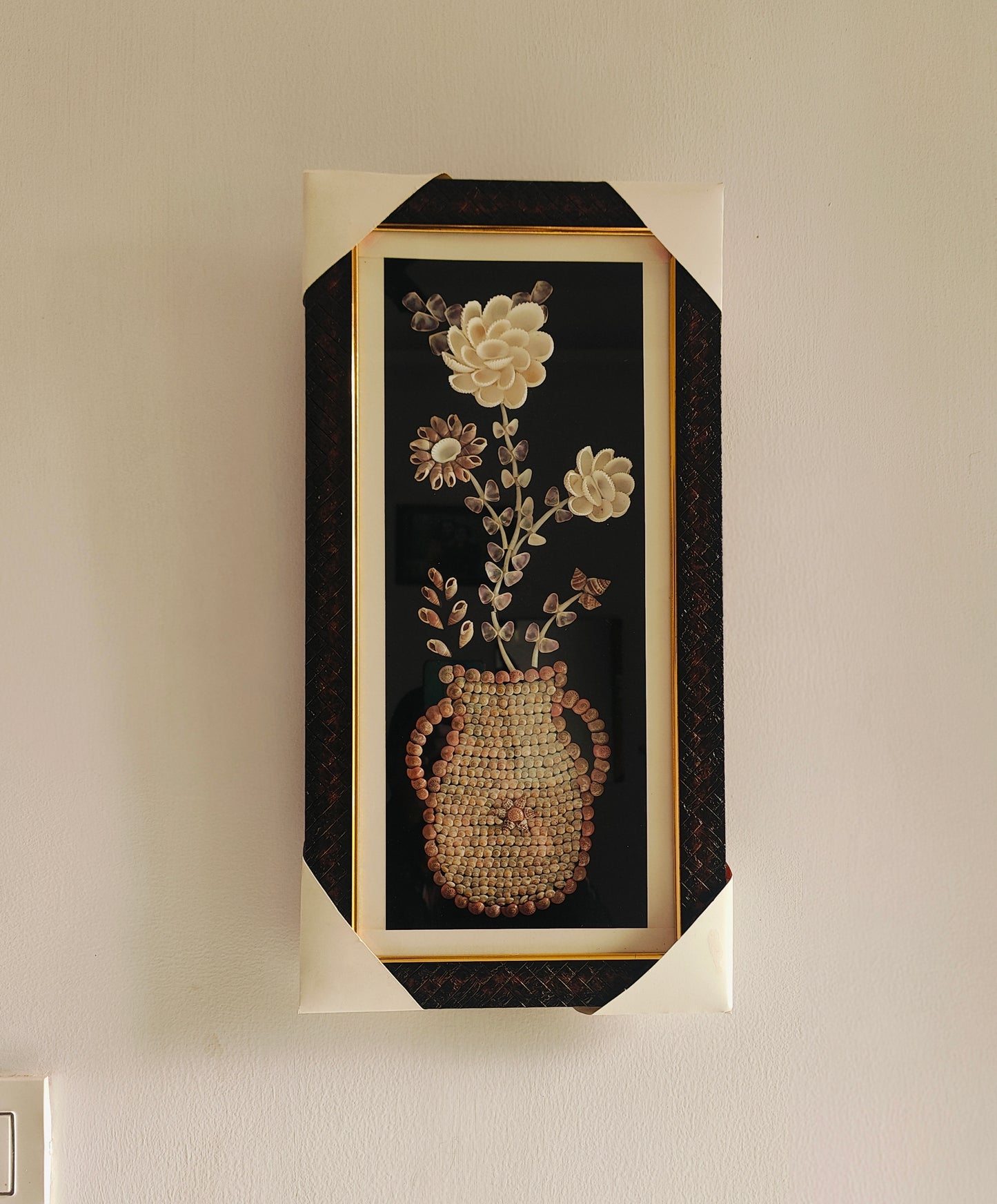 Handcrafted Seashell Flower Art in Decorative Frame