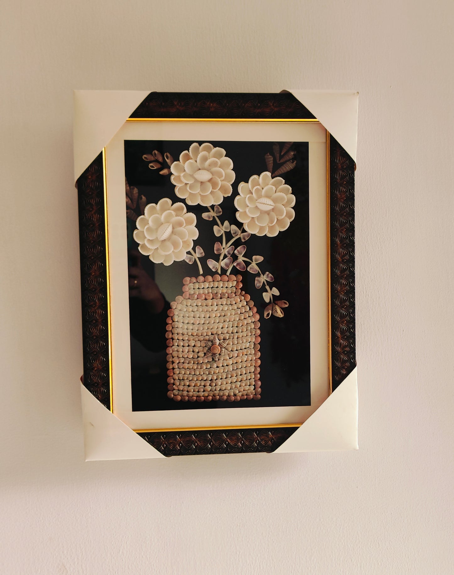 Elegant Handcrafted Seashell Flower Art with Ornate Frame