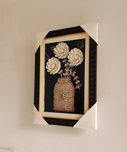 Elegant Handcrafted Seashell Flower Art with Ornate Frame - Shellkrafts