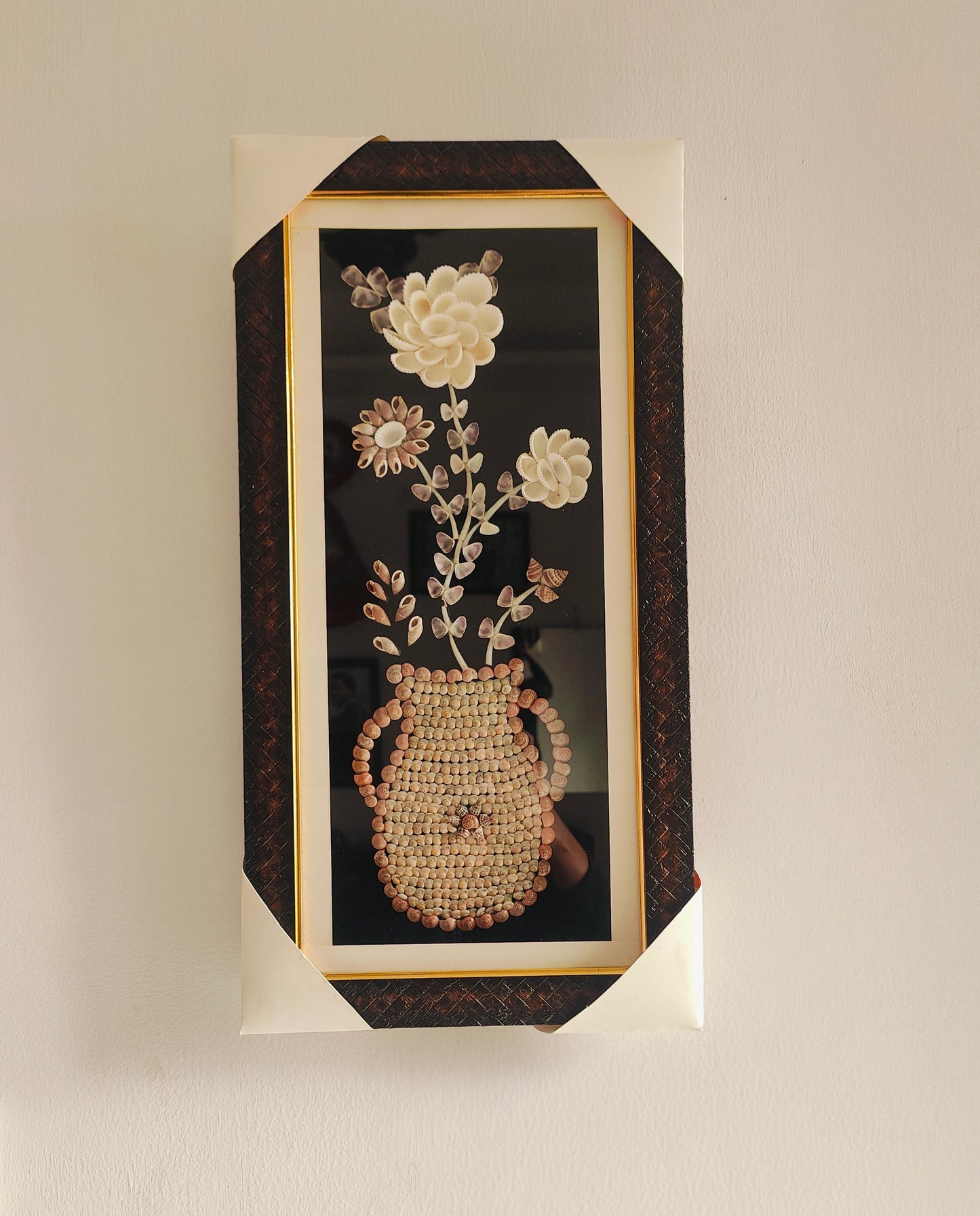 Handcrafted Seashell Flower Art in Decorative Frame