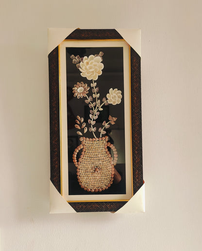 Handcrafted Seashell Flower Art in Decorative Frame - Shellkrafts