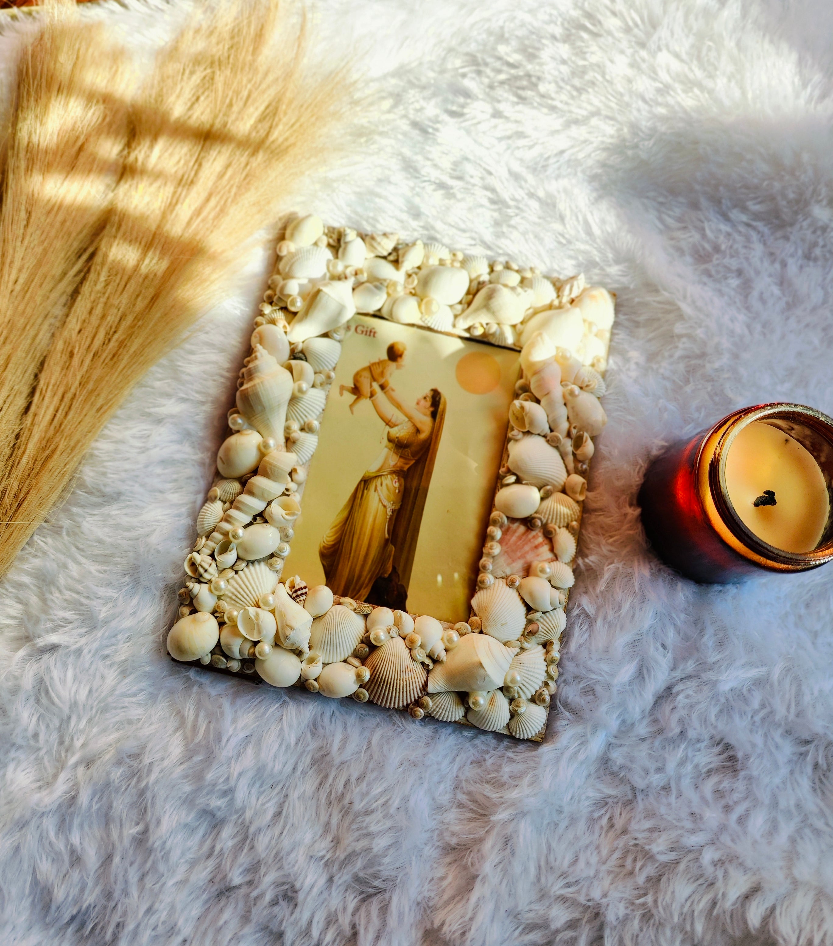 Shell Landscape Photo Frame White Coastal Vintage Sea shell Photo Frame – Shellkrafts