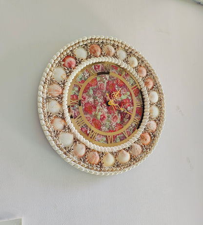 Handcrafted Seashell Wall Clock – Elegant Ocean-Themed Home Decor 19inch - Shellkrafts