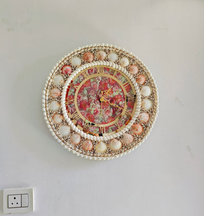 Handcrafted Seashell Wall Clock – Elegant Ocean-Themed Home Decor 19inch - Shellkrafts