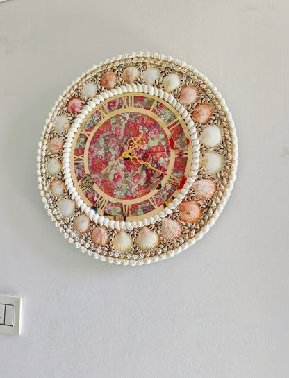 Handcrafted Seashell Wall Clock – Elegant Ocean-Themed Home Decor 19inch - Shellkrafts