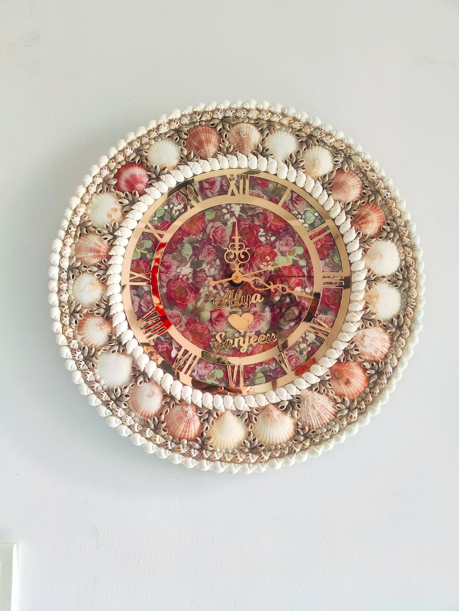 Eternal Bloom: Personalized name Seashell Wall Clock with Floral Dial - Shellkrafts