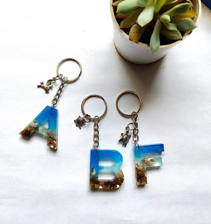 Handmade Resin Beach Keychain with Charm - Shellkrafts
