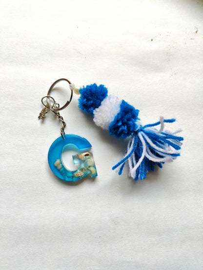 Ocean-Inspired Resin Alphabet Keychain with Tassel - Shellkrafts