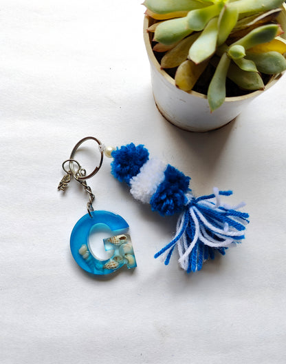 Ocean-Inspired Resin Alphabet Keychain with Tassel - Shellkrafts