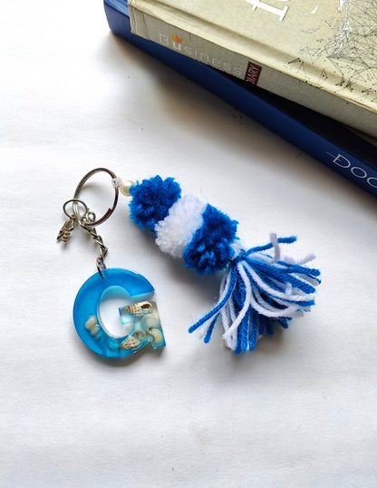 Ocean-Inspired Resin Alphabet Keychain with Tassel - Shellkrafts