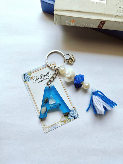 Ocean-Themed Resin Alphabet Keychain with Shell Beads & Tassel - Shellkrafts