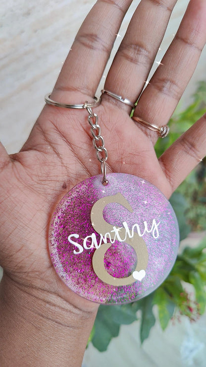 Personalized Resin Keychain - Custom Name Initial Keyring - Shellkrafts