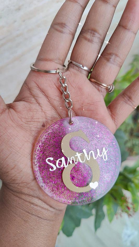 Personalized Resin Keychain - Custom Name Initial Keyring - Shellkrafts