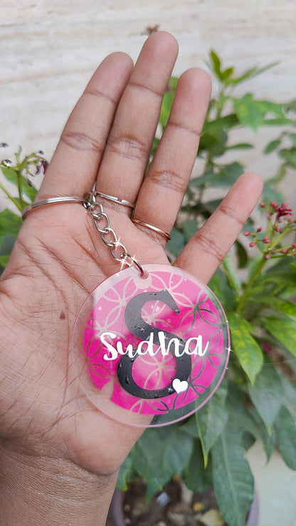 Blooming Pink Personalized Keychain - Custom Name & Initial Charm - Shellkrafts