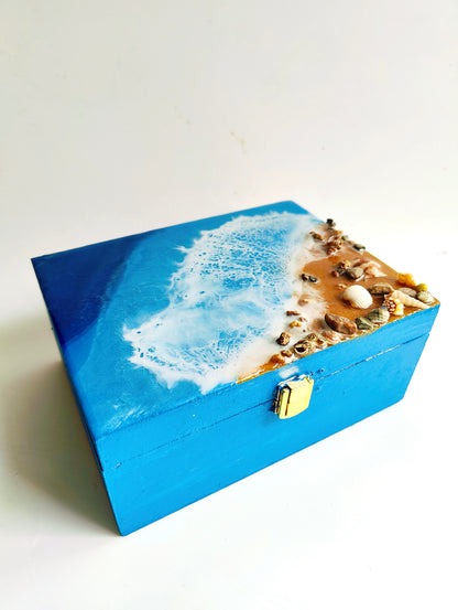 Ocean Shore Resin Jewel Box Box with Real Seashells 6x8inch - Shellkrafts